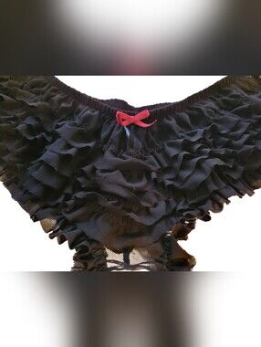 VTG Frederick's of Hollywood Black Tiered Ruffle Crotchless Panties Pink Bow